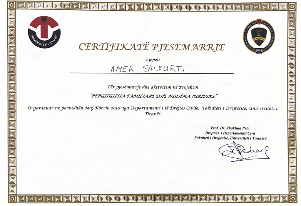 Certifikate Pergjegjesie Familjare